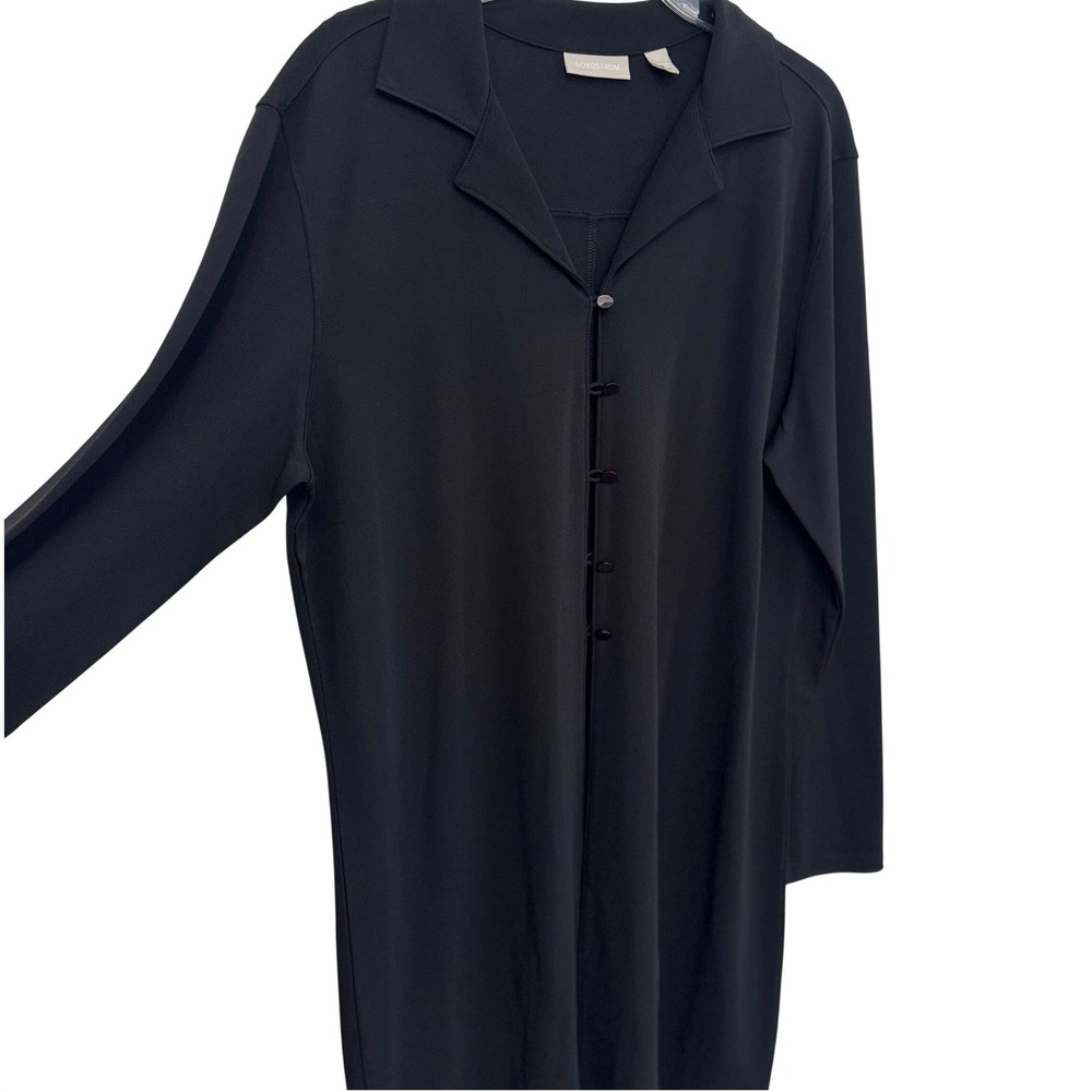 NORDSTROM Black Button Front Collared Long Sleeve Top Size L‎